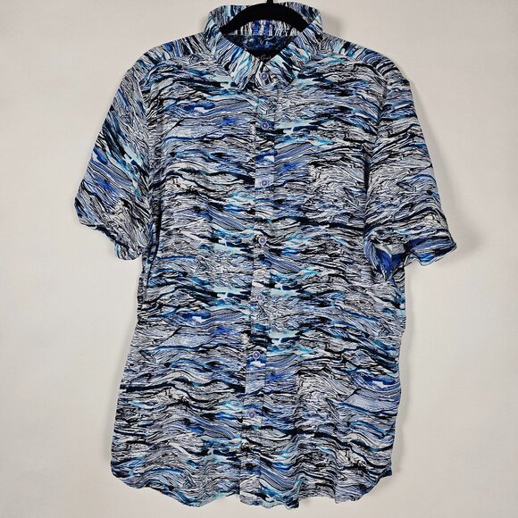 Robert Graham Tailored Fit Waves Mens 2XL Short Sleeve Blue Polo Shirt - Picture 1 of 6